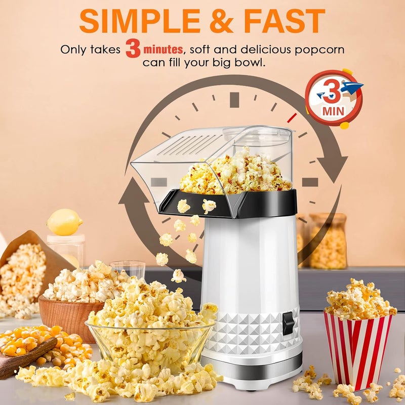 Vminno Hot Air Popcorn Machine 1200W, 4.5-Quart Popcorn Maker, No-Oil Air Popper, 2-Min Family Movie-Night Popcorn Popper, Easy Clean, Fat-Free Snack - Image 2